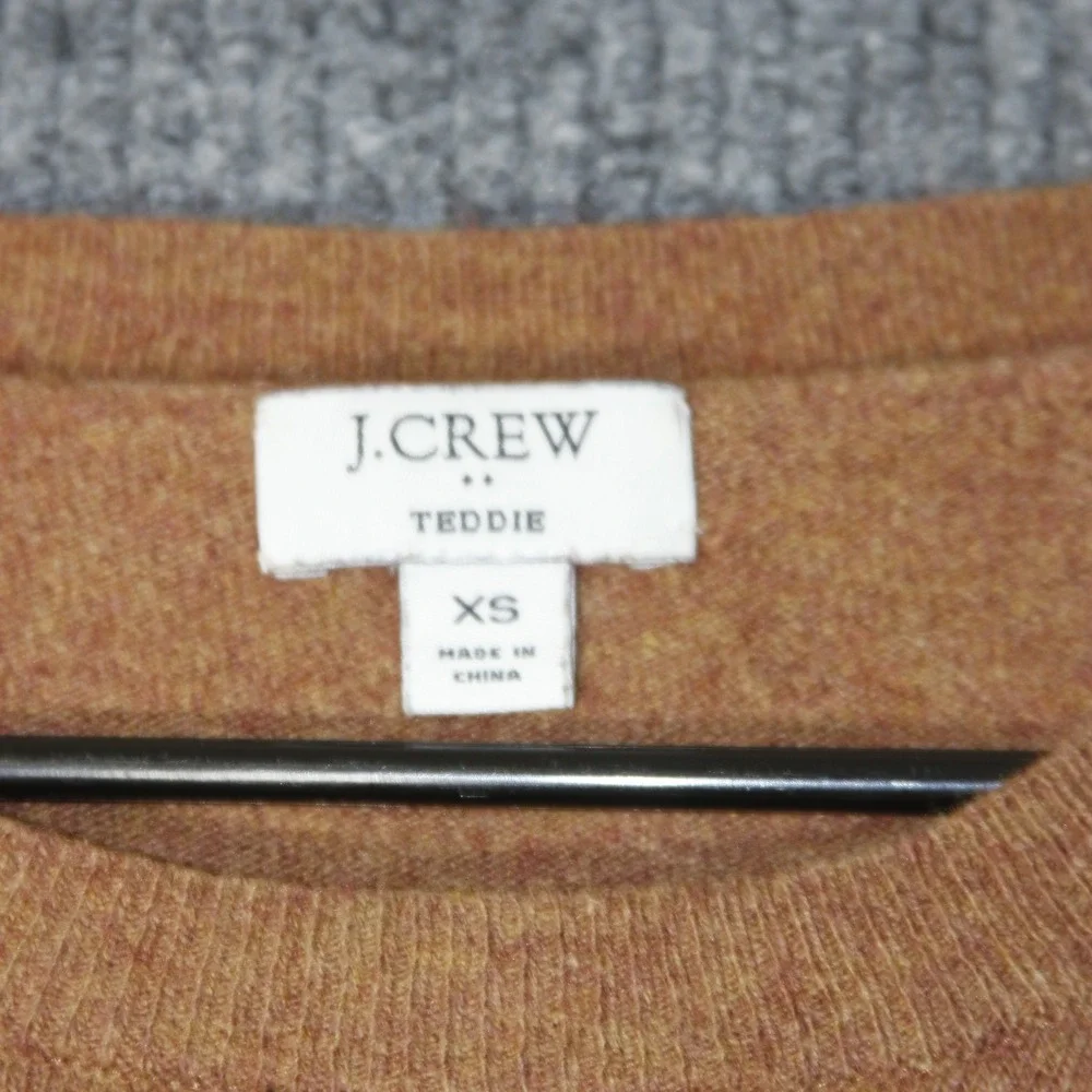 J Crew Teddie Sweater Womens XS Brown Cotton Wool Blend Pullover Crewneck‎